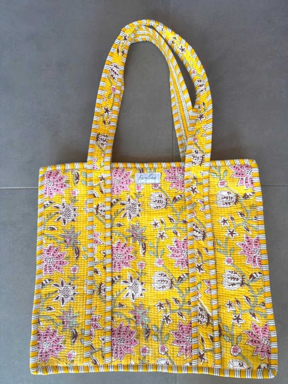Farylina Jane Zip Closure Tote Bag Yellow Pink Floral